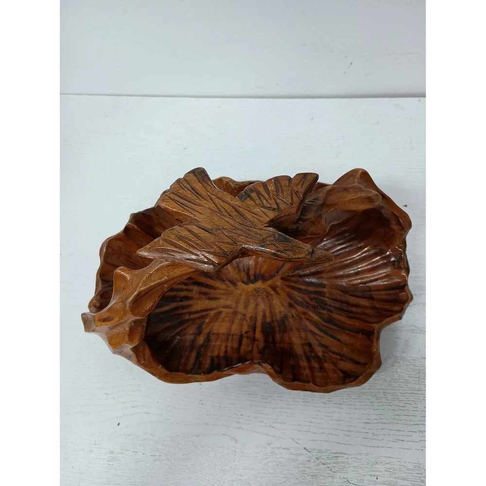 Vintage Hand Carved Wood Bird Basket Brown Rustic Farmhouse Decor Art